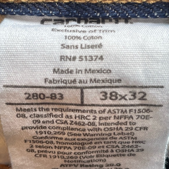 Carhartt FR NFPA 2112/CAT 2 Jeans. New with tags. Size 38x32 - Picture 5 of 7